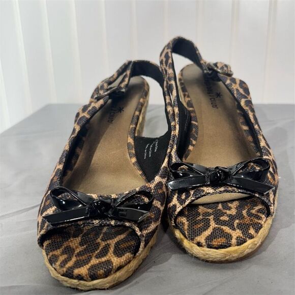 Leopard Print Espadrille Wedge Heels Sz 7 | Y2K Boho Glam Slingbacks by Club - Picture 6 of 9